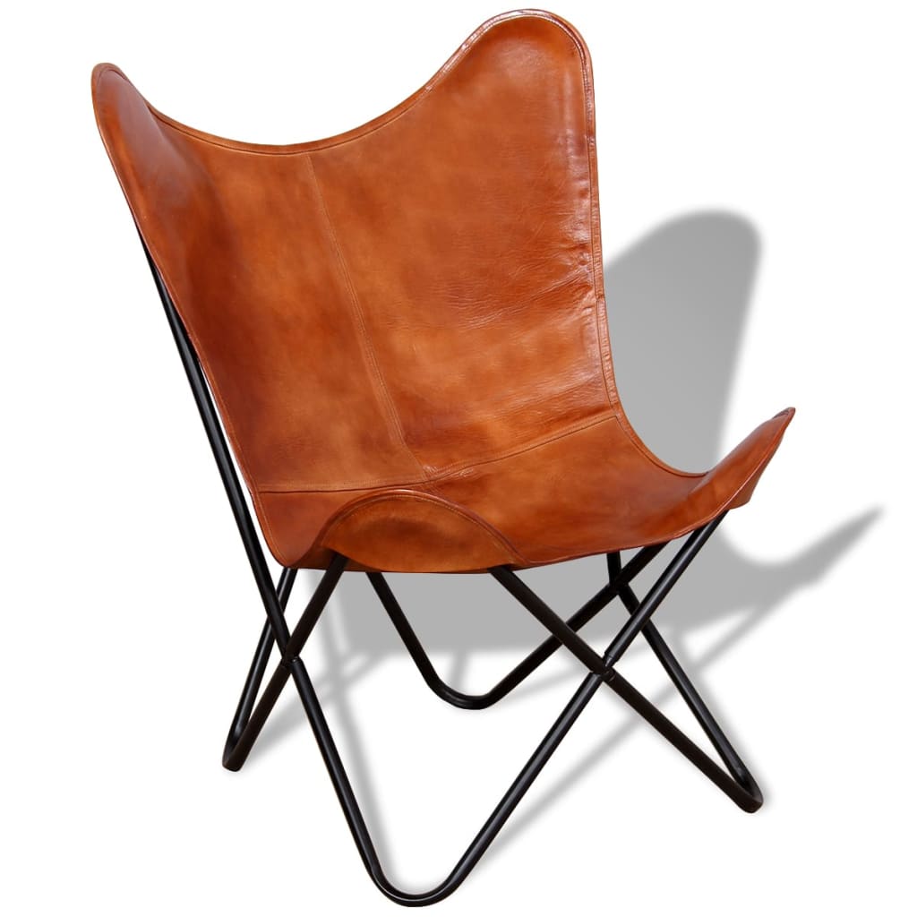 Fauteuil Papillon en Cuir Véritable Marron