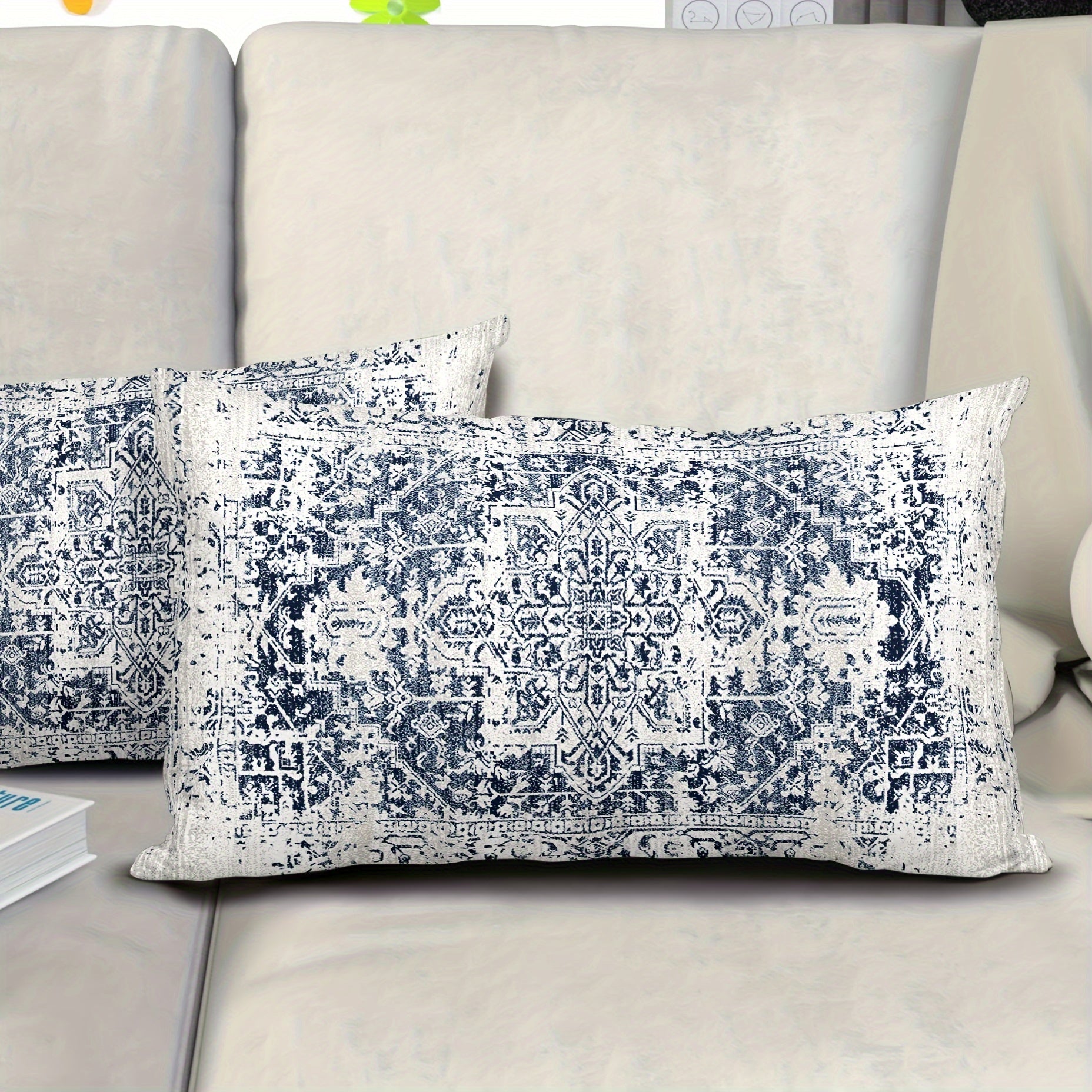 Housses de coussin boho bleu marine et gris